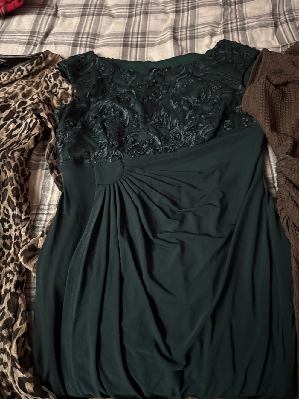 Dark Green Long Sleeve Embroidered Bodice Dress